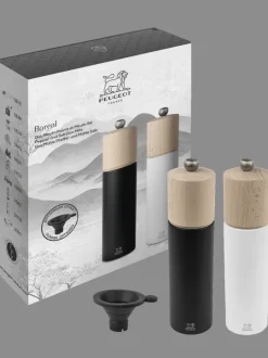 Peugeot Saveurs Duo boreal Coffret cadeau - duo de moulins à poivre et à sel boreal 21 cm et son entonnoir en silicone -> Coffrets Cadeaux|Duos Et Combi 2 En 1