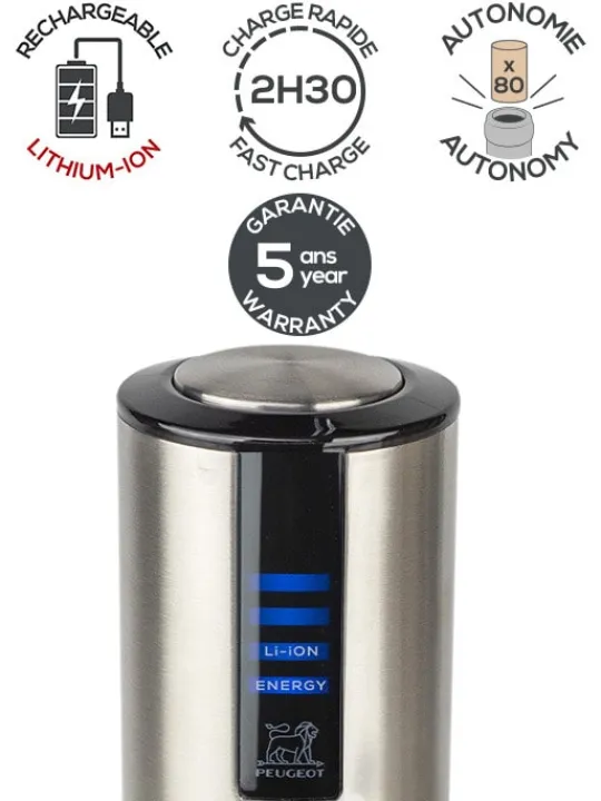 Peugeot Saveurs Elis touch Tire-bouchon électrique rechargeable en , batterie lithium-ion 27 cm - 10,6in -> Envie De Design|Tire-bouchons