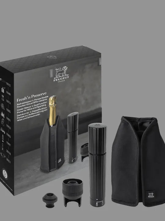 Peugeot Saveurs Fresh ‘n preserve Coffret cadeau pompe double fonction preserve duo et gaîne rafraîchissante frizz -> Coffrets Cadeaux|Accessoires Vin Et Champagne