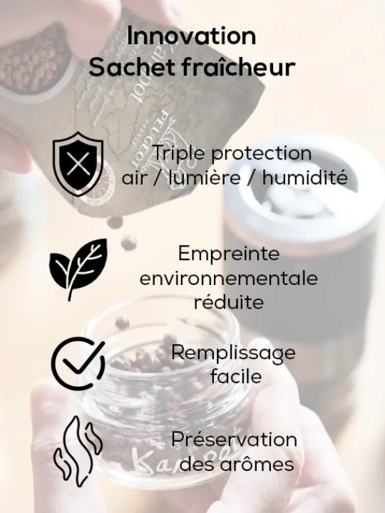 Peugeot Saveurs Maestro Bar à poivres - moulin à poivre u'select accompagné de 3 grands crus de poivres, de 3 réservoirs interchangeables, noir mat -> Coffrets Cadeaux|Envie De Design