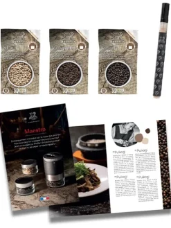 Peugeot Saveurs Maestro Bar à poivres - moulin à poivre u'select accompagné de 3 grands crus de poivres, de 3 réservoirs interchangeables, noir mat -><noscript><img width=