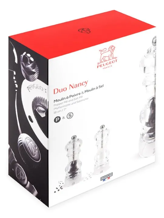 Peugeot Saveurs Nancy Duo de moulins à poivre et à sel manuels en acryl 18 cm -> Duos Et Combi 2 En 1|Moulins À Sel Et Salières