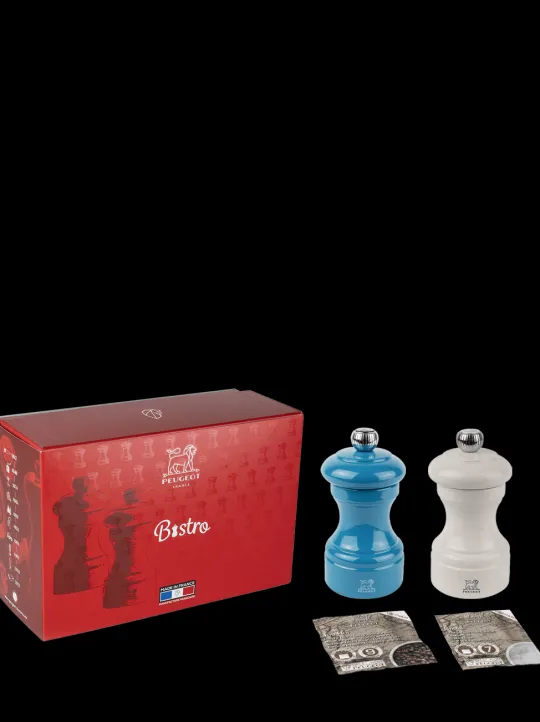 Peugeot Saveurs Pack bistrorama bleu et ivoire 10 cm Duo de moulins à poivre et à sel en bois présenté en coffret cadeau -> Coffrets Cadeaux|Envie De Saveurs