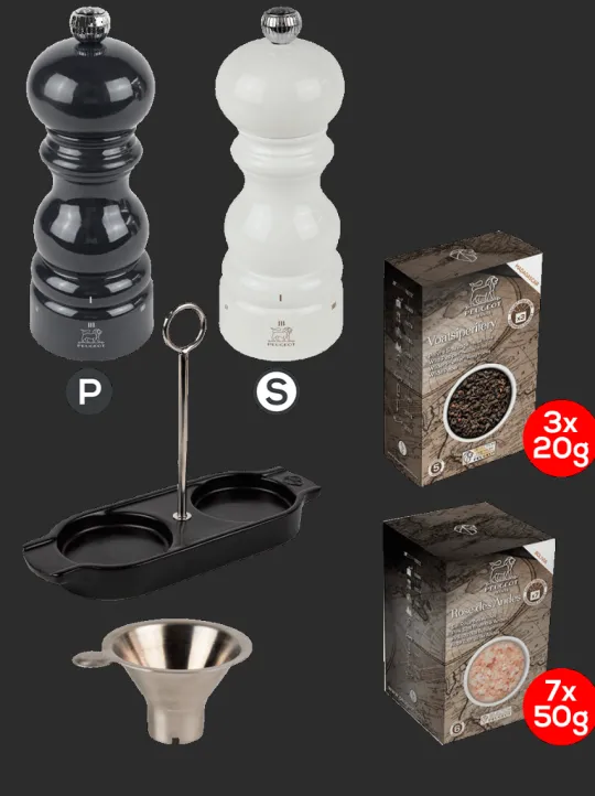 Peugeot Saveurs Pack parisrama u'select ardoise et ivoire 15cm Duo de moulins à poivre et à sel en bois u'select avec entonnoir inox -> Duos Et Combi 2 En 1|Moulins À Sel Et Salières