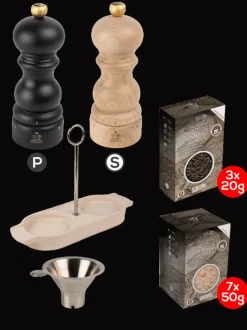 Peugeot Saveurs Pack parisrama u'select chocolat et naturel 15cm Duo de moulins à poivre et à sel en bois u'select avec entonnoir inox -> Duos Et Combi 2 En 1|Moulins À Sel Et Salières