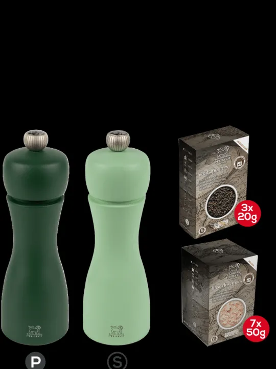 Peugeot Saveurs Pack tahiti eau Duo de moulins à poivre et à sel en bois 15 cm et ses épices -> Envie De Couleurs|Duos Et Combi 2 En 1
