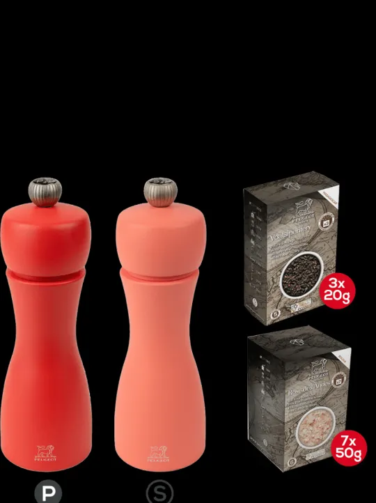 Peugeot Saveurs Pack tahiti feu Duo de moulins à poivre et à sel en bois 15 cm et ses épices -> Envie De Couleurs|Duos Et Combi 2 En 1