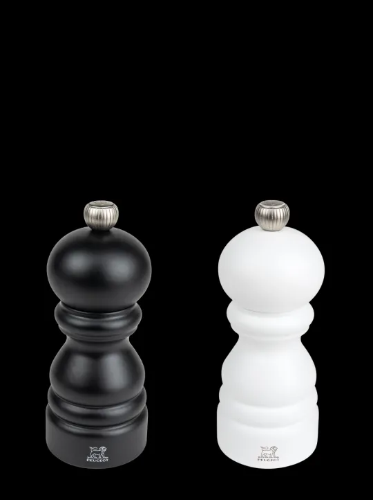 Peugeot Saveurs Paris Duo de moulins à poivre et à sel manuels en bois noir mat et blanc mat 12 cm - 4.75" -> Duos Et Combi 2 En 1|Moulins À Sel Et Salières