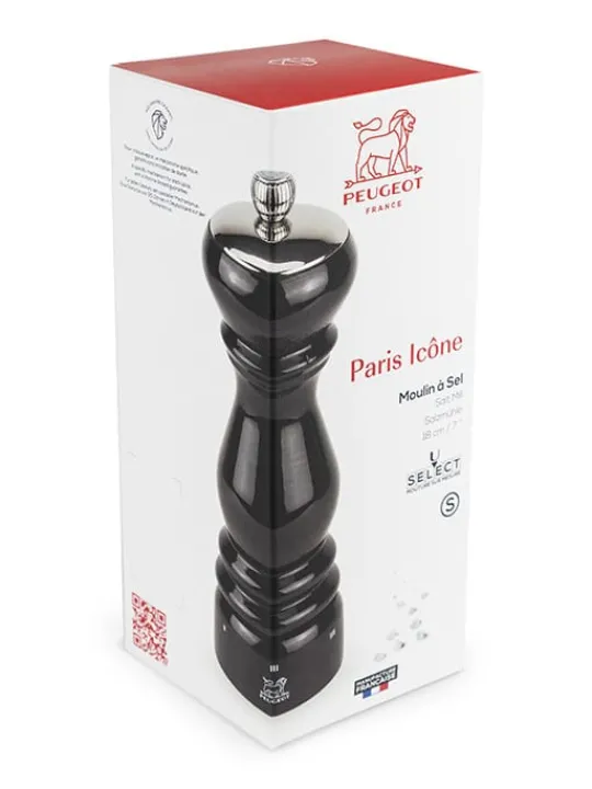 Peugeot Saveurs Paris icône moulin à sel manuel en bois laqué noir, u'select 18 cm - 7" -> Envie De Design|Moulins À Sel Et Salières