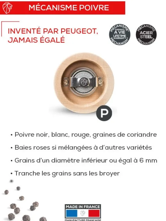 Peugeot Saveurs Paris nature black Moulin à poivre manuel en bois upcyclé et son poivre fair trade, noir, 22 cm - 9in -> Moulins À Poivre