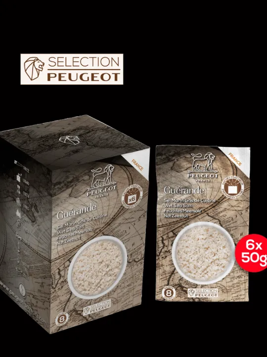 Peugeot Saveurs Sel guérande Sel marin gris de cuisine de guérande, 300g - 6 sachets fraicheur de 50g -> Idées Cadeaux -50€|Epices Du Monde